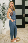 Too Cute to Compute Waist Tie Overalls in Dark Blue